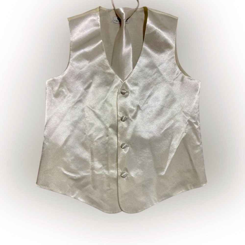Boys silky ivory vest and tie set Calla Collection . Size Boys 16